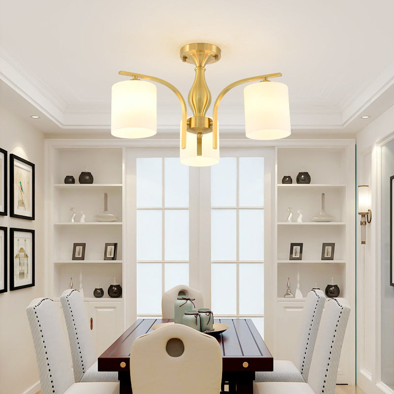 Modern Style Chandelier Light Fixture Gold Cylinder Chandelier Light Fixture with Glass Shade