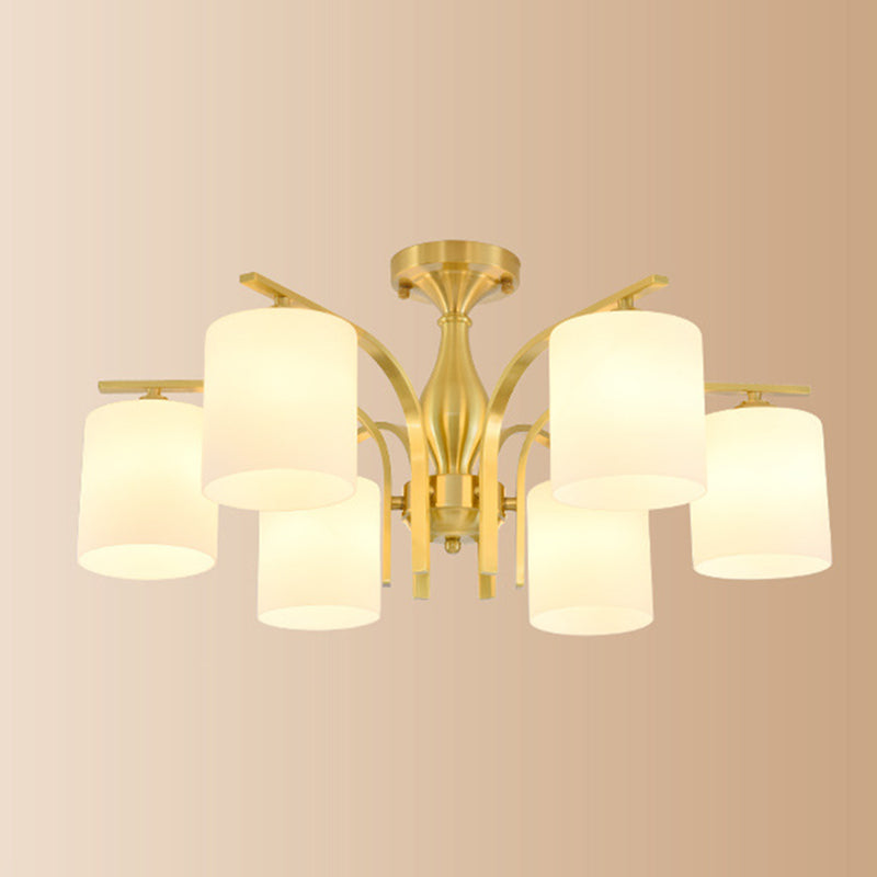 Modern Style Chandelier Light Fixture Gold Cylinder Chandelier Light Fixture with Glass Shade