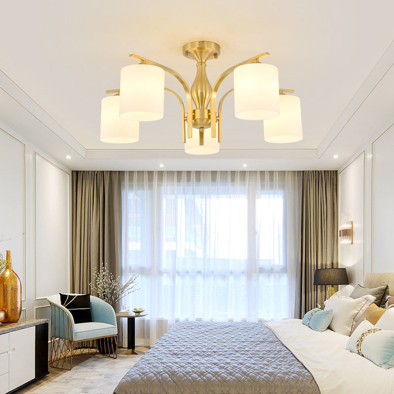 Modern Style Chandelier Light Fixture Gold Cylinder Chandelier Light Fixture with Glass Shade