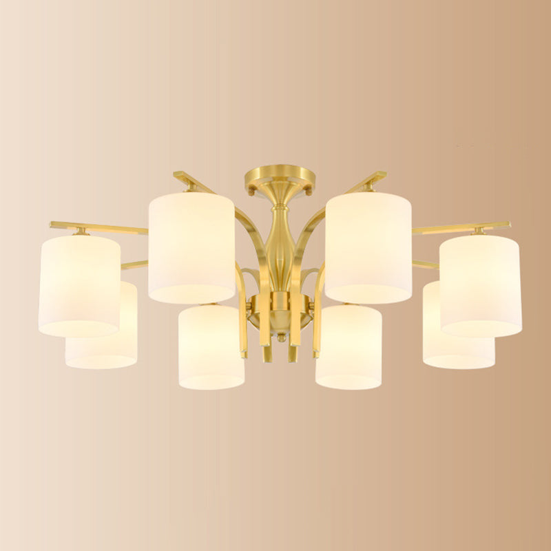 Modern Style Chandelier Light Fixture Gold Cylinder Chandelier Light Fixture with Glass Shade