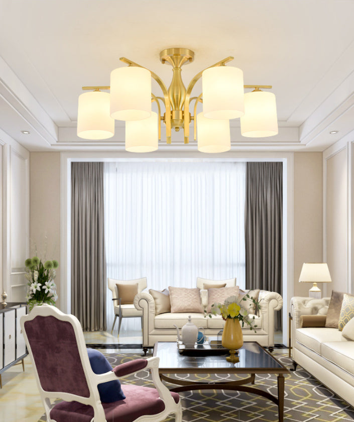 Modern Style Chandelier Light Fixture Gold Cylinder Chandelier Light Fixture with Glass Shade