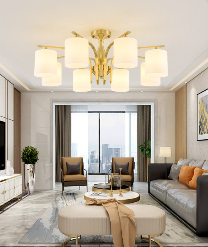 Modern Style Chandelier Light Fixture Gold Cylinder Chandelier Light Fixture with Glass Shade