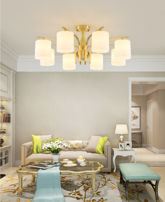 Modern Style Chandelier Light Fixture Gold Cylinder Chandelier Light Fixture with Glass Shade