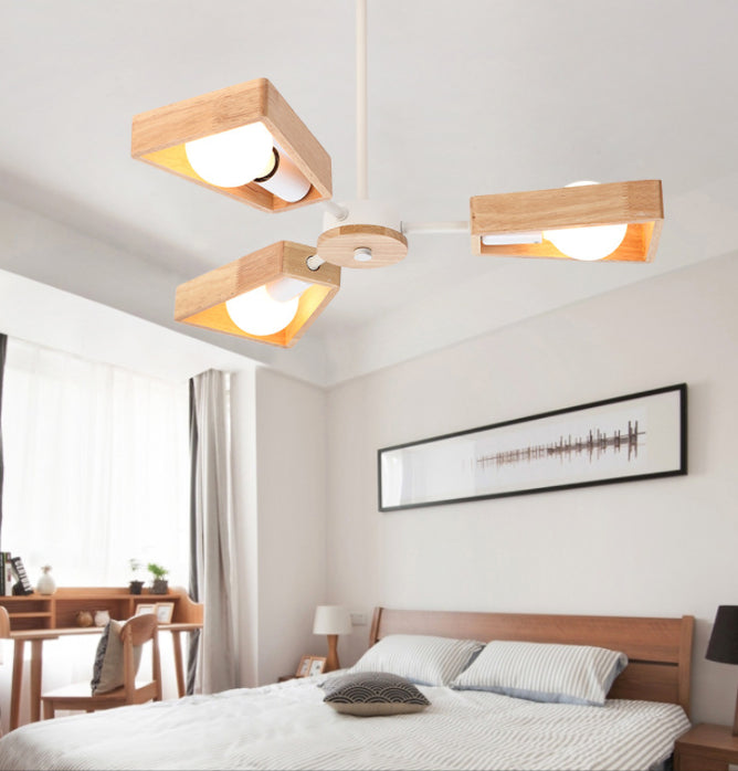 Sputnik Bedroom Chandelier Light Fixture Wooden Minimalist Chandelier Pendant Light in White