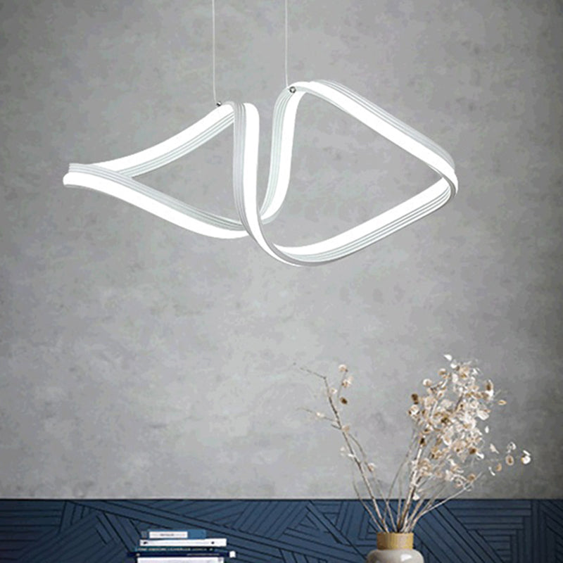 Fish-Shape Dinning Room Pendant Light Fixture Metal LED Minimalist Hanging Lamp Kit in White