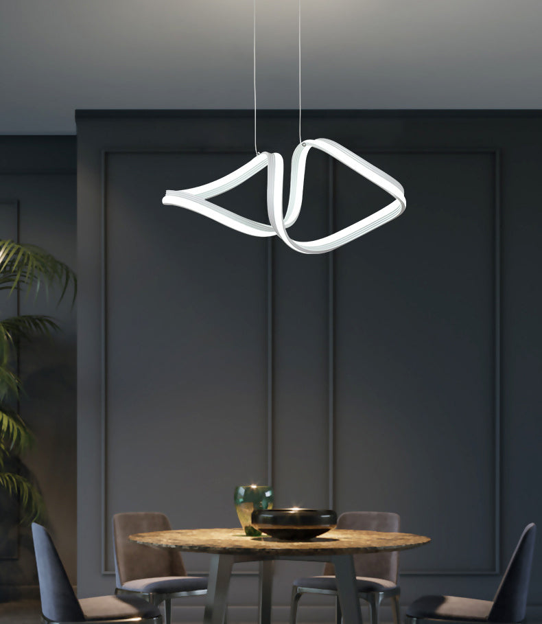 Fish-Shape Dinning Room Pendant Light Fixture Metal LED Minimalist Hanging Lamp Kit in White