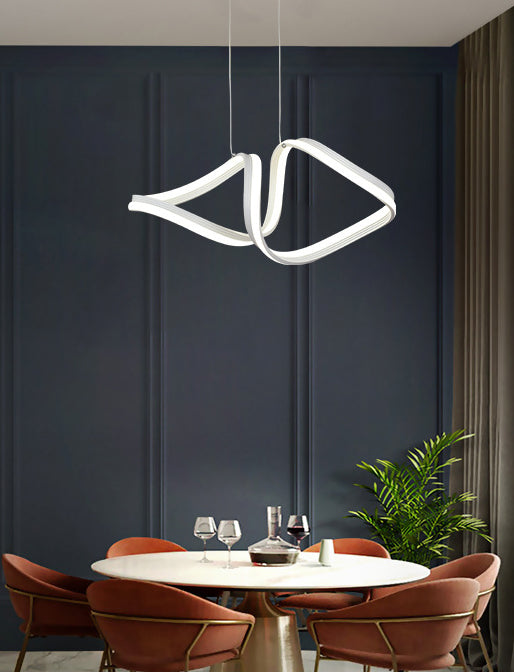 Fish-Shape Dinning Room Pendant Light Fixture Metal LED Minimalist Hanging Lamp Kit in White