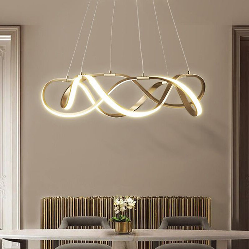 Metal Twisting Pendant Lighting Fixture Simplicity LED Gold Chandelier Lamp for Dinning Room