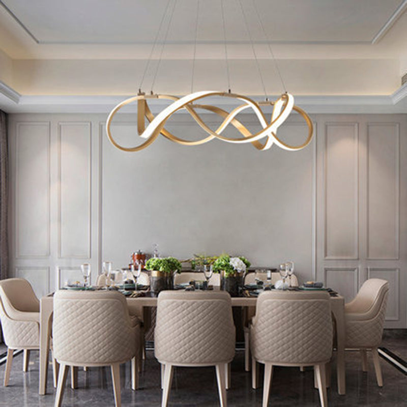 Metal Twisting Pendant Lighting Fixture Simplicity LED Gold Chandelier Lamp for Dinning Room