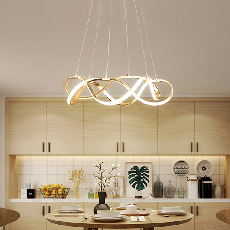 Metal Twisting Pendant Lighting Fixture Simplicity LED Gold Chandelier Lamp for Dinning Room