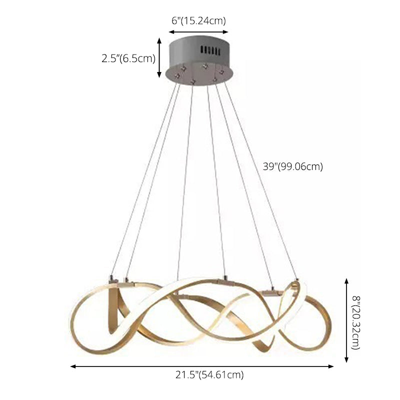 Metal Twisting Pendant Lighting Fixture Simplicity LED Gold Chandelier Lamp for Dinning Room
