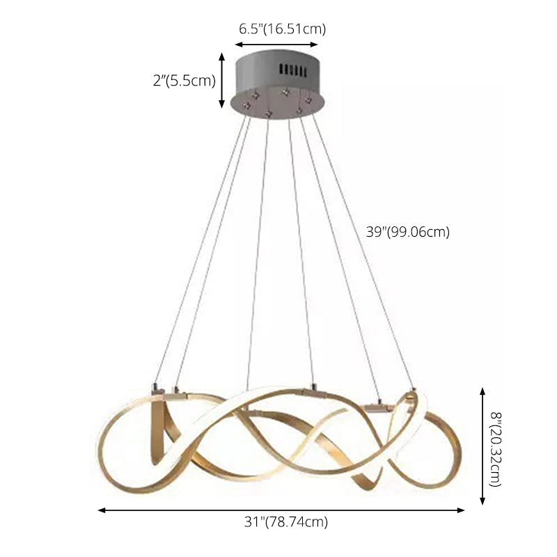 Metal Twisting Pendant Lighting Fixture Simplicity LED Gold Chandelier Lamp for Dinning Room