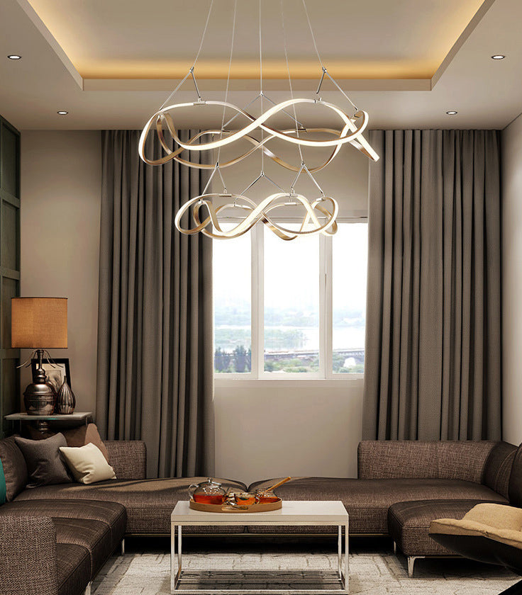 Metal Twisting Pendant Lighting Fixture Simplicity LED Gold Chandelier Lamp for Dinning Room