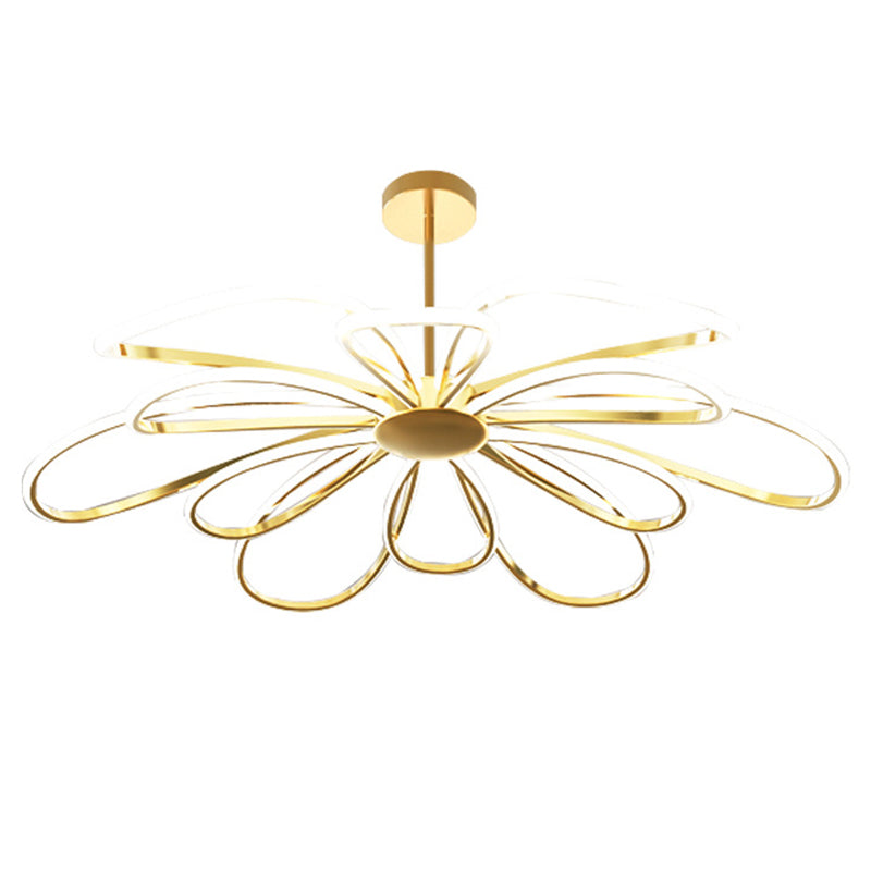 Flower Chandelier Light Fixture Simple Metal Living Room LED Hanging Light Kit in Gold
