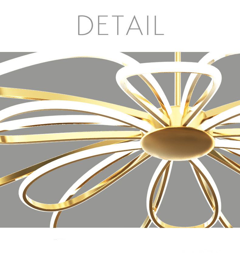 Flower Chandelier Light Fixture Simple Metal Living Room LED Hanging Light Kit in Gold