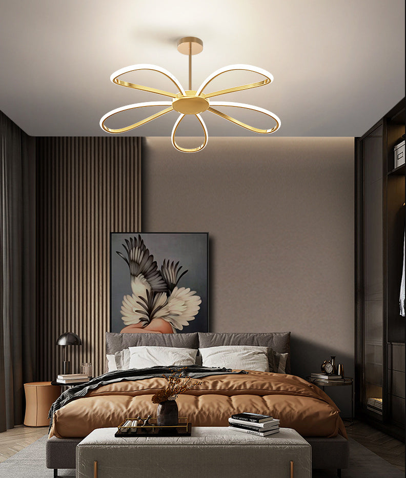 Flower Chandelier Light Fixture Simple Metal Living Room LED Hanging Light Kit in Gold