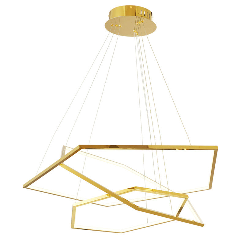 Gold Multi-Tier Chandelier Lighting Fixture Minimalist LED Metal Suspension Light