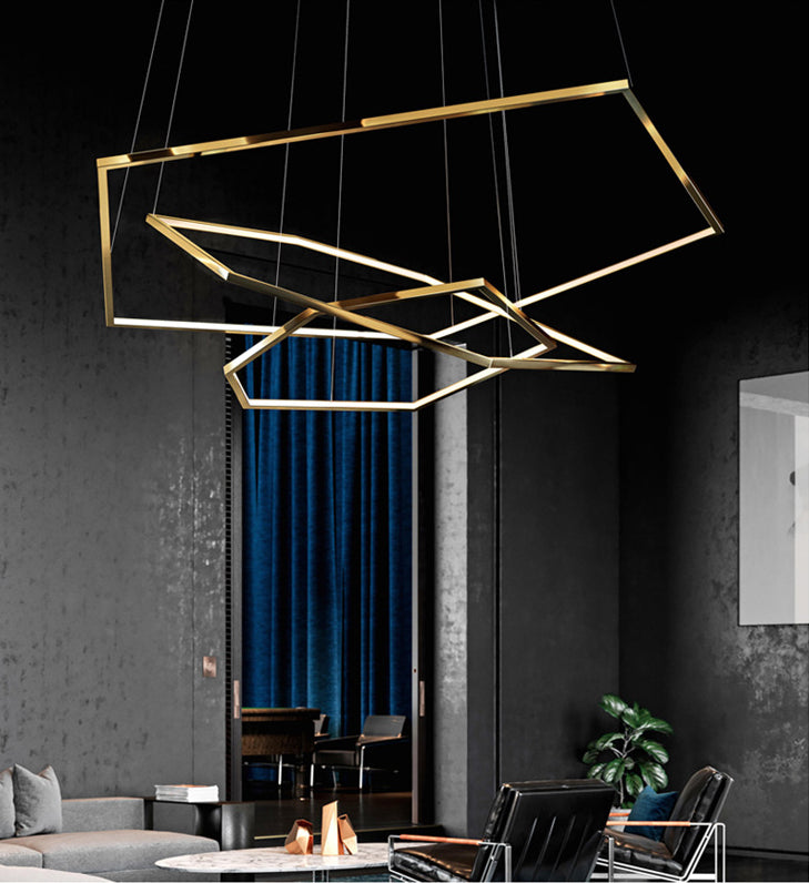 Gold Multi-Tier Chandelier Lighting Fixture Minimalist LED Metal Suspension Light