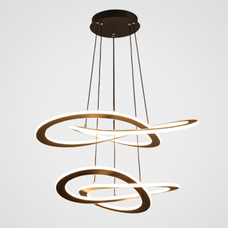 Twisting Metal Chandelier Lighting Fixture Modern LED Black Chandelier Lamp for Living Room