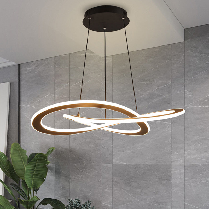 Twisting Metal Chandelier Lighting Fixture Modern LED Black Chandelier Lamp for Living Room