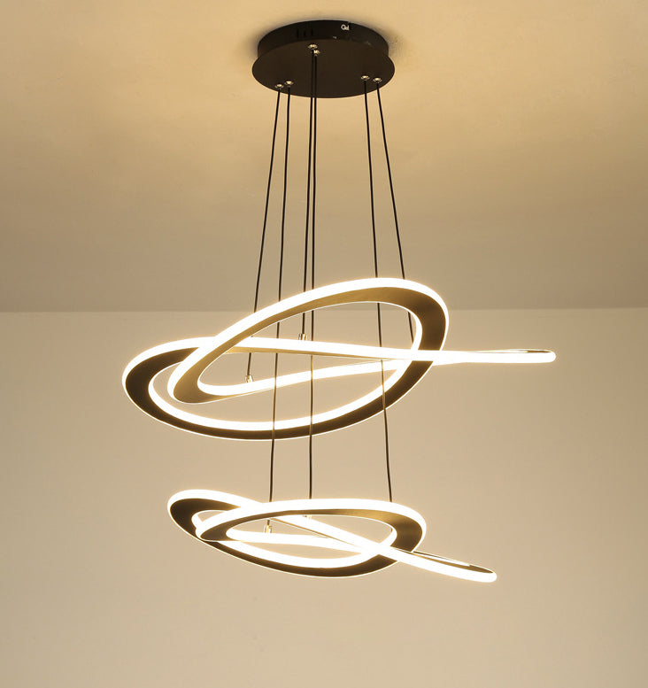 Twisting Metal Chandelier Lighting Fixture Modern LED Black Chandelier Lamp for Living Room