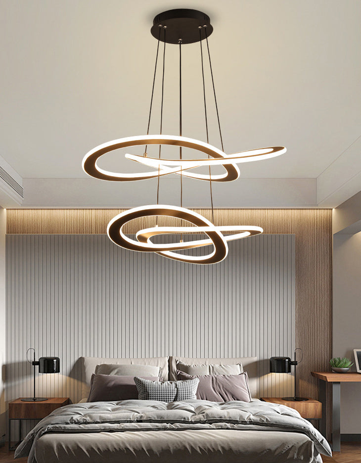 Twisting Metal Chandelier Lighting Fixture Modern LED Black Chandelier Lamp for Living Room