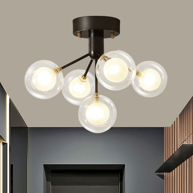Modo Flush Mount Ceiling Light Modern Clear and Frosted Glass 5-Light Semi Flush Light for Corridor