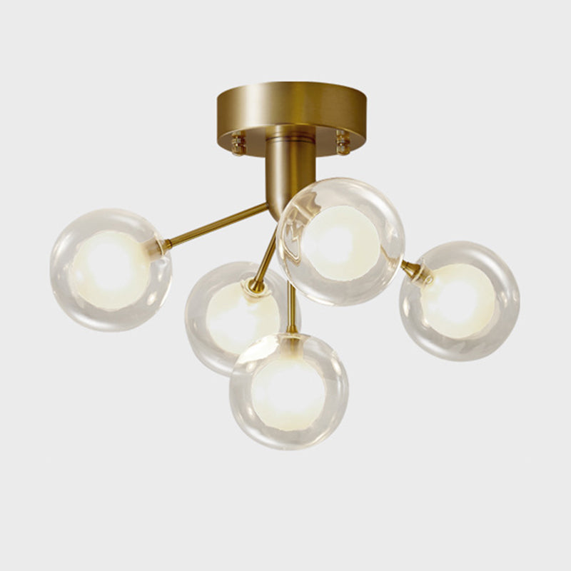 Modo Flush Mount Ceiling Light Modern Clear and Frosted Glass 5-Light Semi Flush Light for Corridor