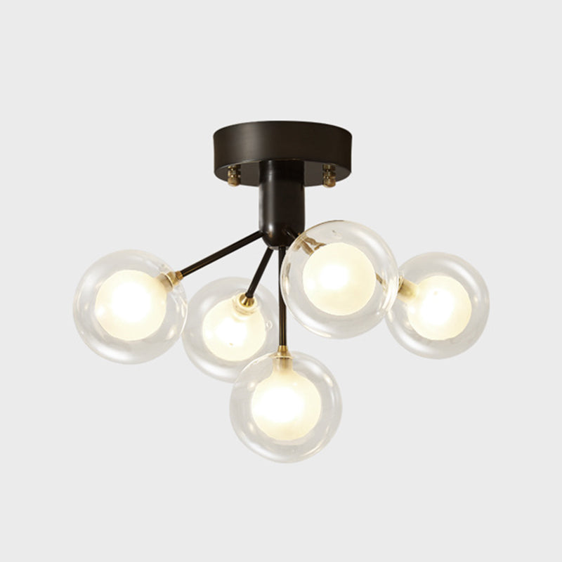 Modo Flush Mount Ceiling Light Modern Clear and Frosted Glass 5-Light Semi Flush Light for Corridor