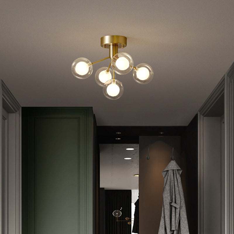 Modo Flush Mount Ceiling Light Modern Clear and Frosted Glass 5-Light Semi Flush Light for Corridor