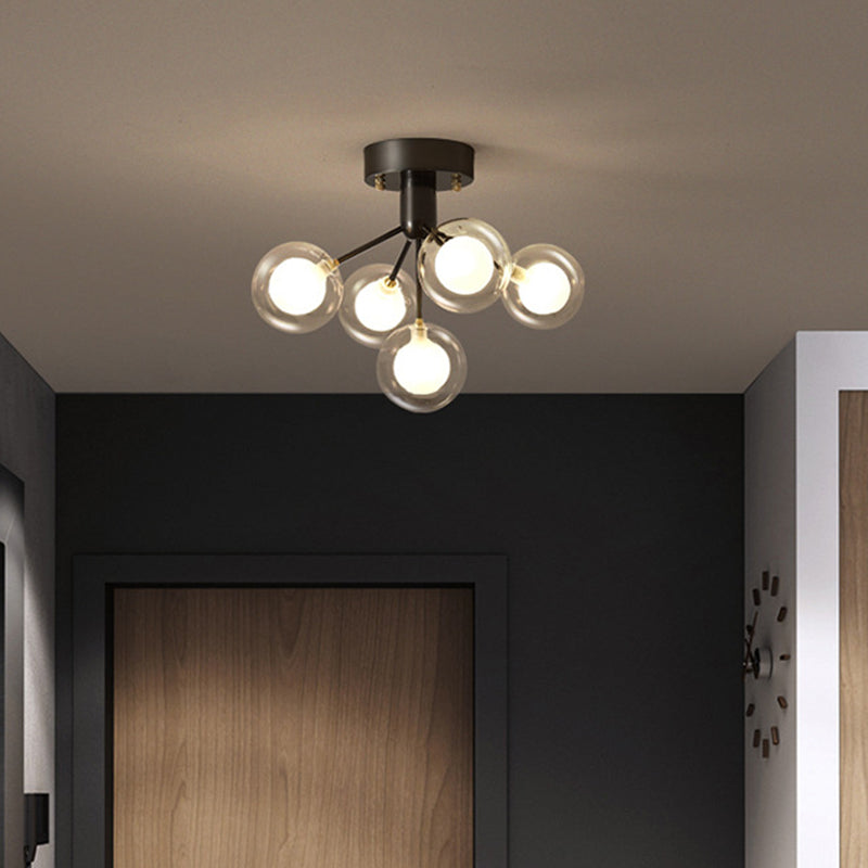 Modo Flush Mount Ceiling Light Modern Clear and Frosted Glass 5-Light Semi Flush Light for Corridor