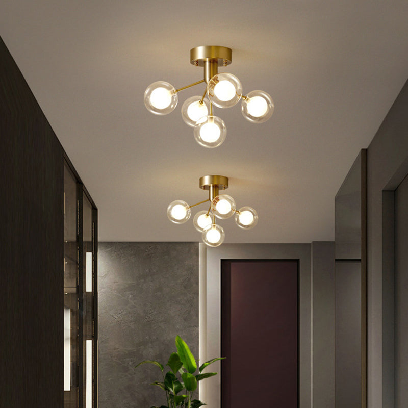 Modo Flush Mount Ceiling Light Modern Clear and Frosted Glass 5-Light Semi Flush Light for Corridor