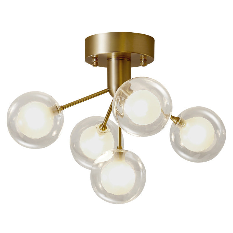 Modo Flush Mount Ceiling Light Modern Clear and Frosted Glass 5-Light Semi Flush Light for Corridor