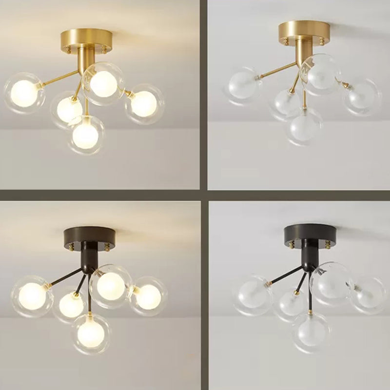 Modo Flush Mount Ceiling Light Modern Clear and Frosted Glass 5-Light Semi Flush Light for Corridor