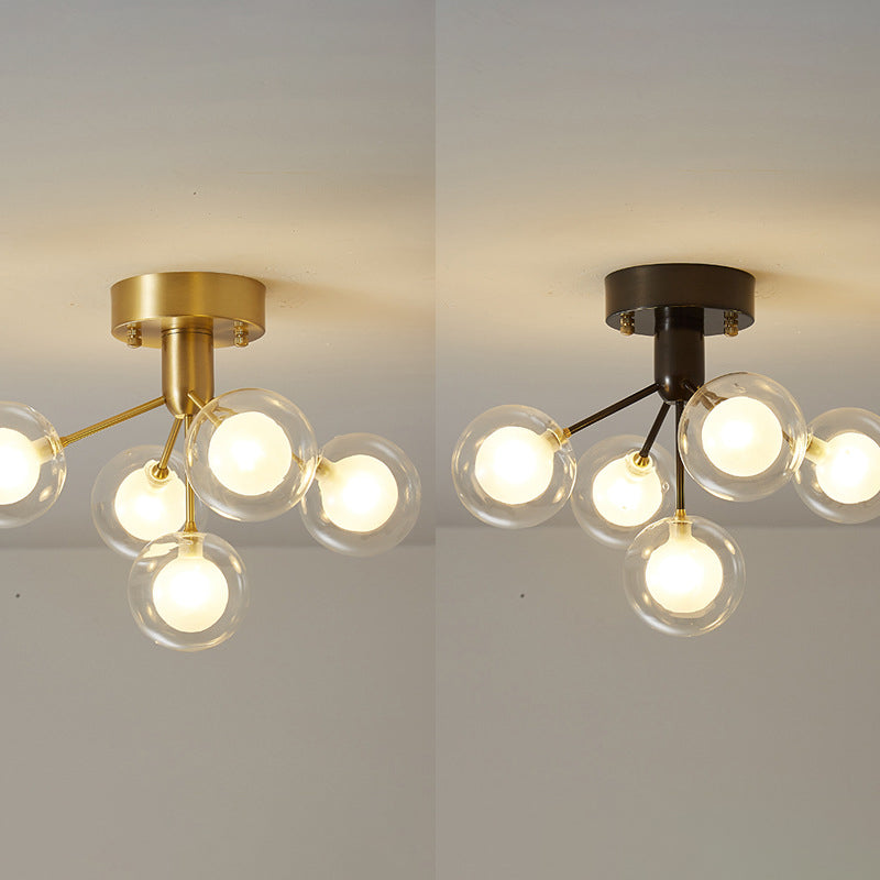 Modo Flush Mount Ceiling Light Modern Clear and Frosted Glass 5-Light Semi Flush Light for Corridor