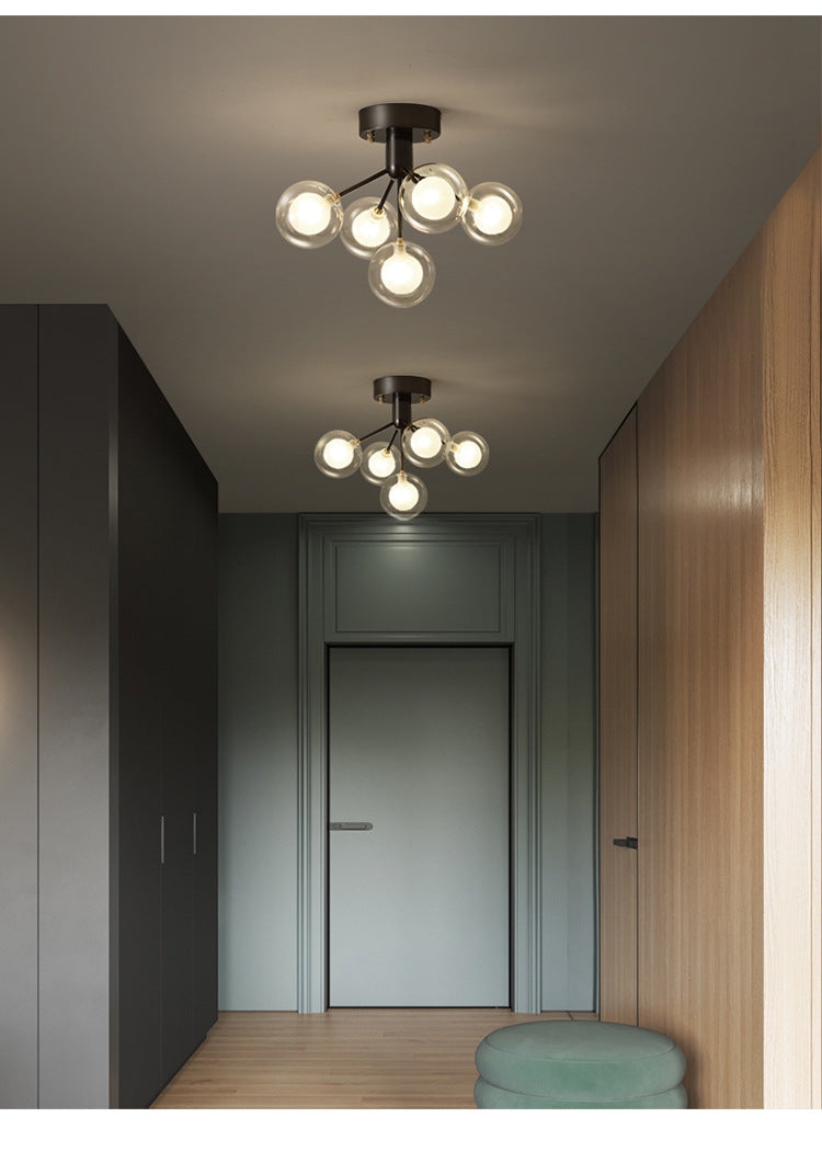 Modo Flush Mount Ceiling Light Modern Clear and Frosted Glass 5-Light Semi Flush Light for Corridor