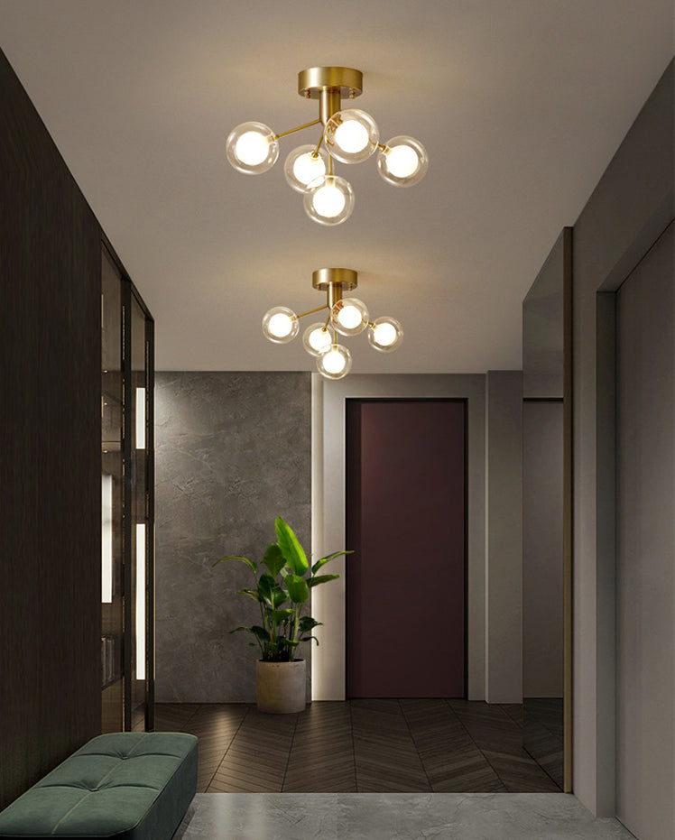 Modo Flush Mount Ceiling Light Modern Clear and Frosted Glass 5-Light Semi Flush Light for Corridor