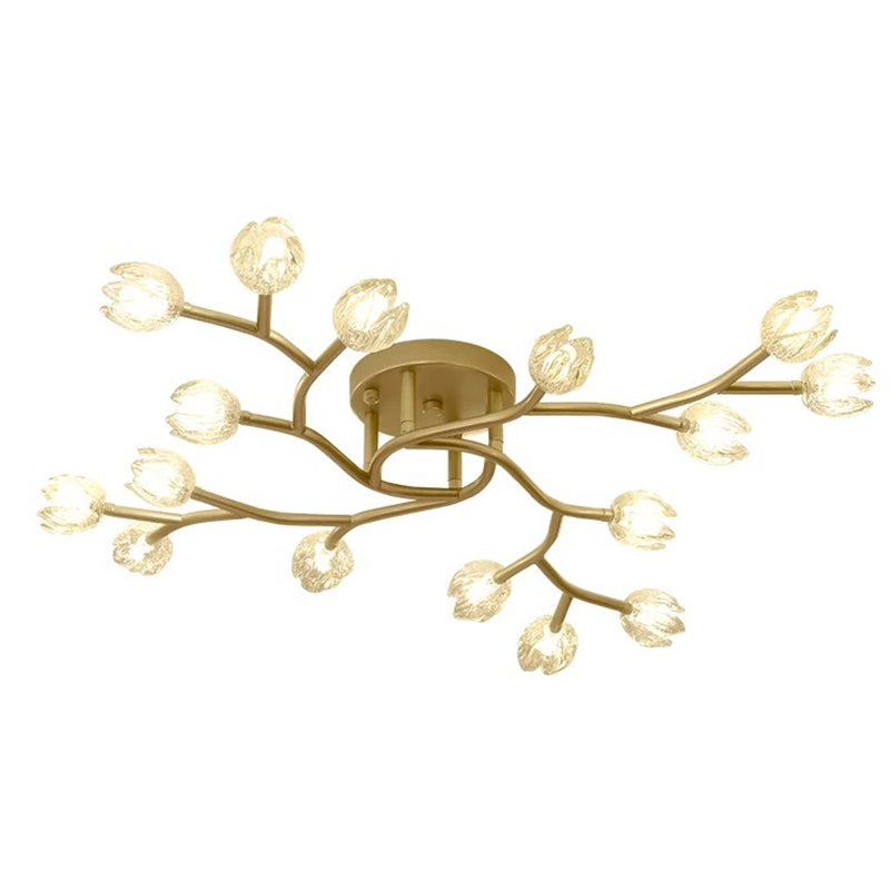 Flower Branch Flush Mounted Light Modern Clear Glass Living Room Semi Flush Chandelier