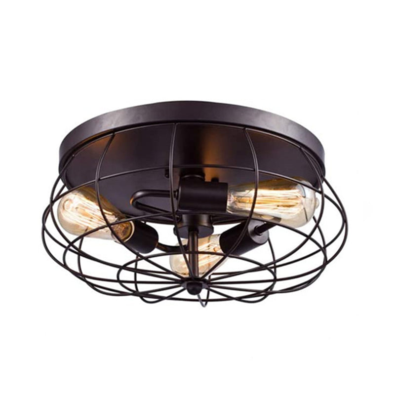 Metal Cage Flush Monte Light Fixture Industrial Retro Dining Room Semi Flush Light