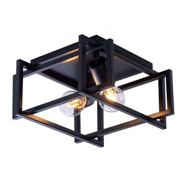 Metal Cage Flush Monte Light Fixture Industrial Retro Dining Room Semi Flush Light
