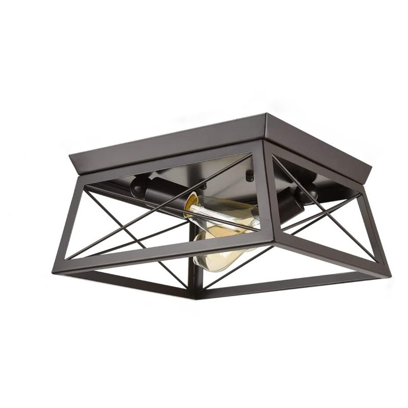 Metal Cage Flush Monte Light Fixture Industrial Retro Dining Room Semi Flush Light