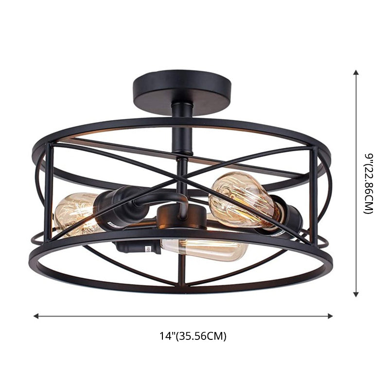 Metal Cage Flush Monte Light Fixture Industrial Retro Dining Room Semi Flush Light