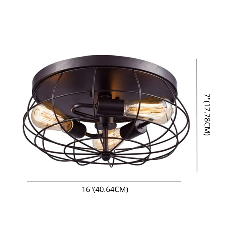 Metal Cage Flush Monte Light Fixture Industrial Retro Dining Room Semi Flush Light
