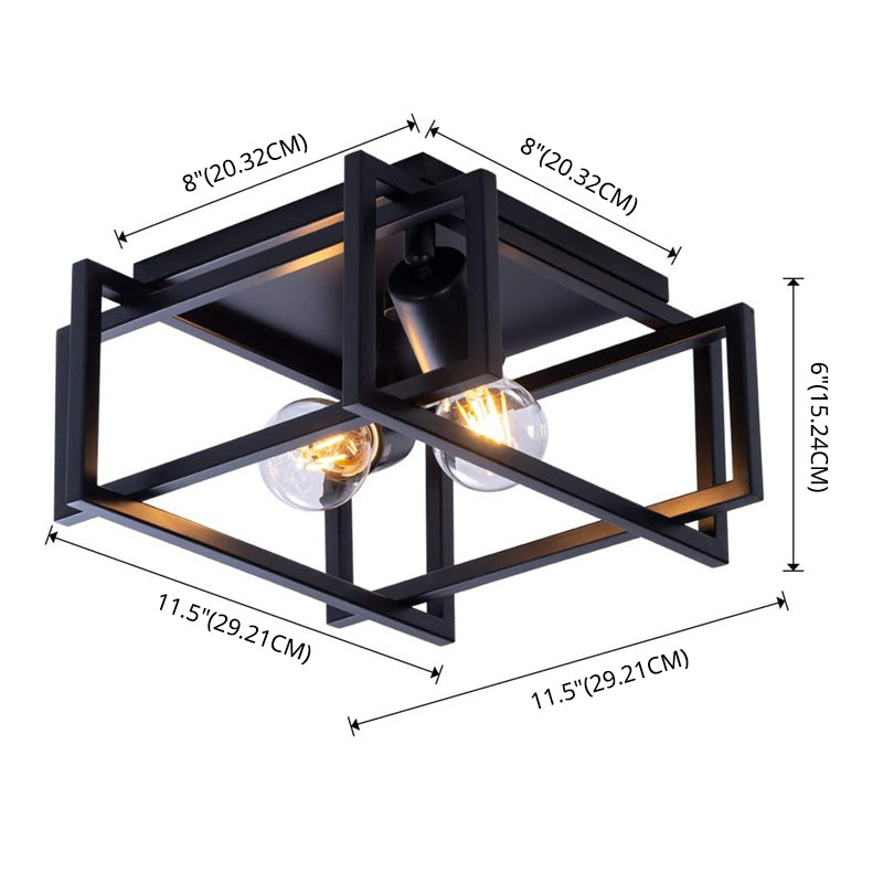 Metal Cage Flush Monte Light Fixture Industrial Retro Dining Room Semi Flush Light