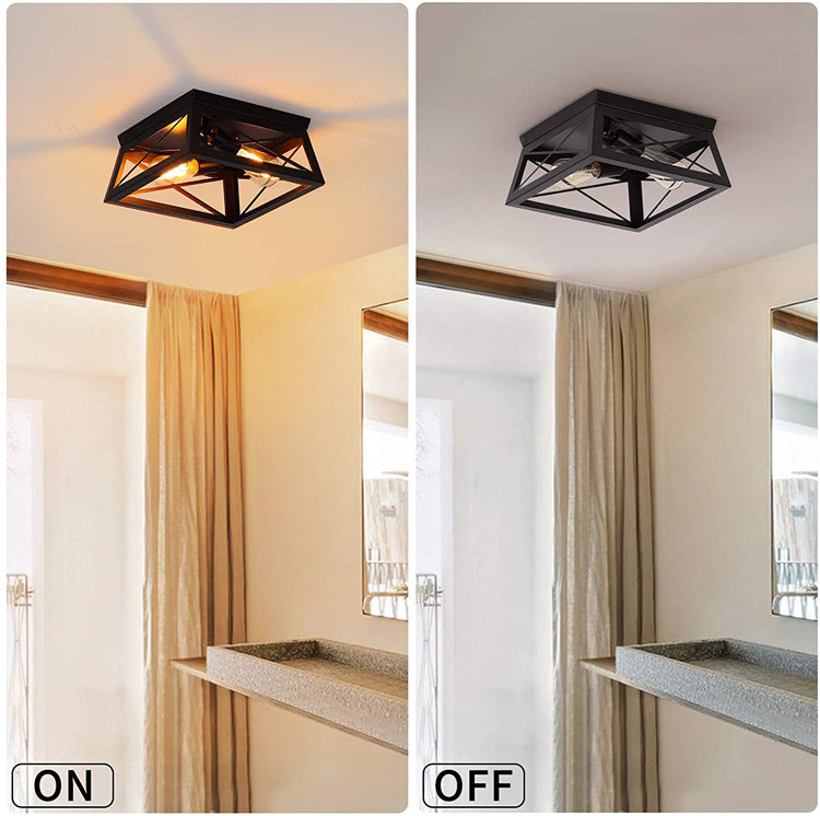 Metal Cage Flush Monte Light Fixture Industrial Retro Dining Room Semi Flush Light