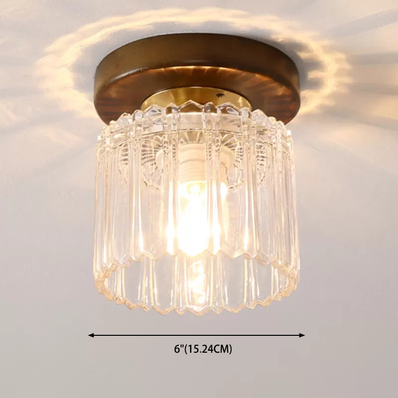 Simplicity Small Ceiling Flush Light Clear Glass 1 Bulb Entryway Flush Mount Light in Dark Wood