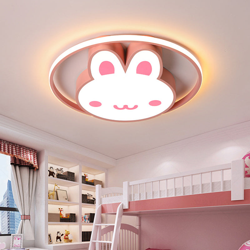 Rosa Kaninchen Decke Licht Cartoon LED Acryl Flush montiert Licht mit Halo Ring für Mädchen Zimmer