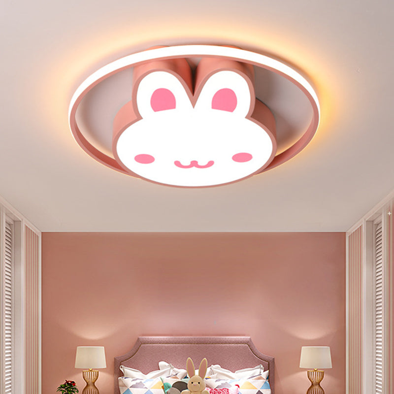 Rosa Kaninchen Decke Licht Cartoon LED Acryl Flush montiert Licht mit Halo Ring für Mädchen Zimmer