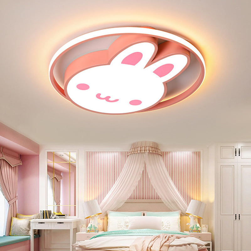 Rosa Kaninchen Decke Licht Cartoon LED Acryl Flush montiert Licht mit Halo Ring für Mädchen Zimmer