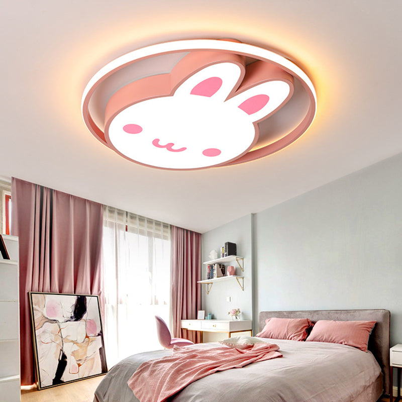Rosa Kaninchen Decke Licht Cartoon LED Acryl Flush montiert Licht mit Halo Ring für Mädchen Zimmer